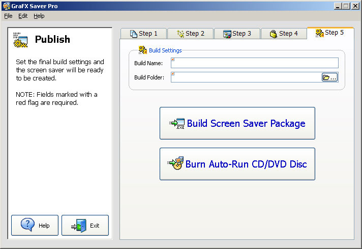 Finally, choose Step 5, Publish, to build your screen saver installation package!